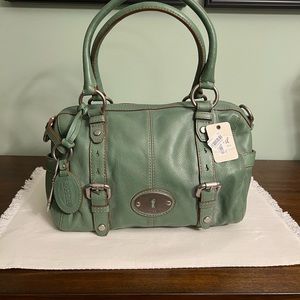 Vintage Fossil Maddox Satchel distressed green pebbled leather purse